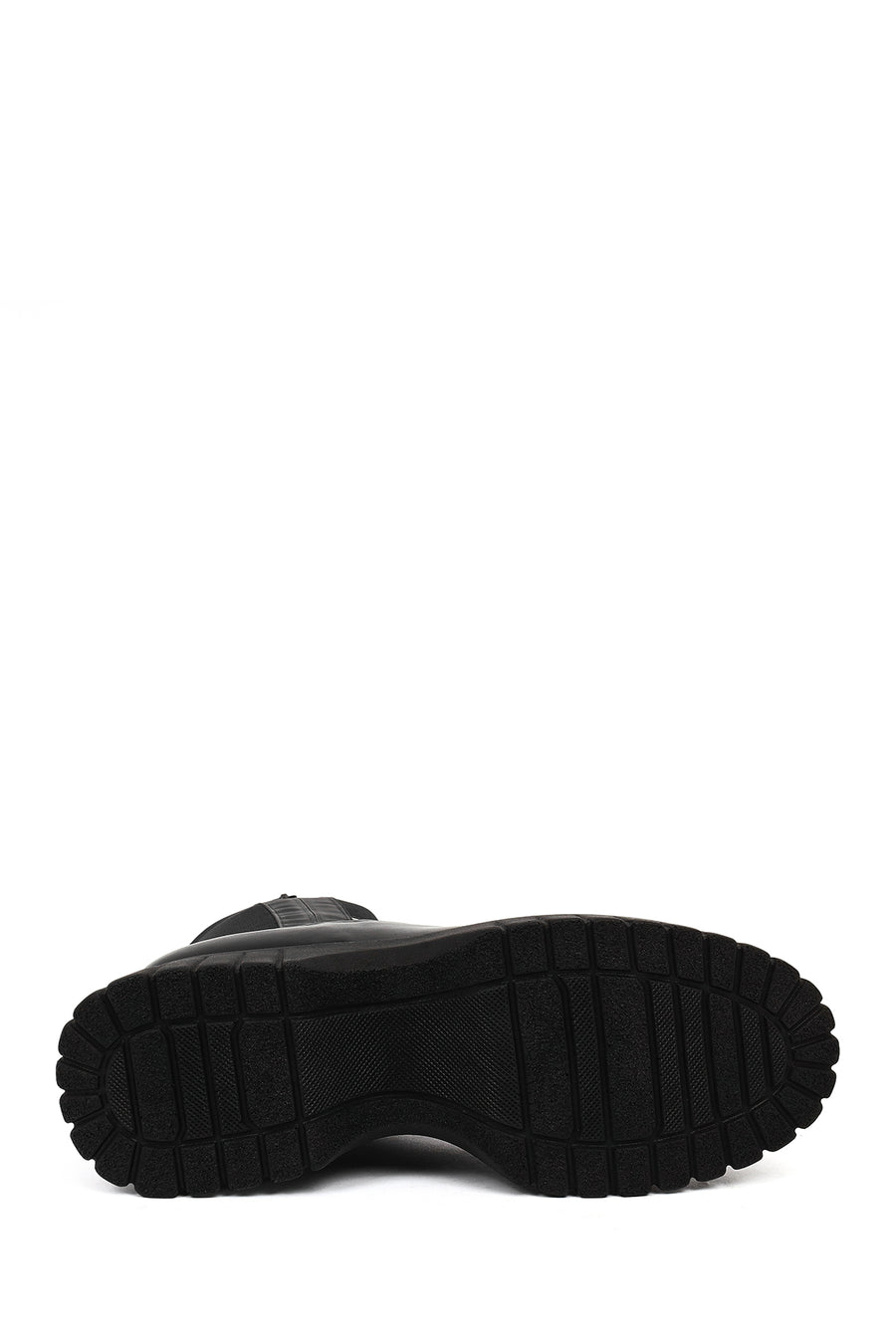 Women's Black Zippered Thick-Sole Leather Boots