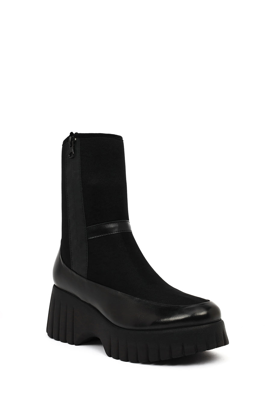 Women's Black Zippered Thick-Sole Leather Boots