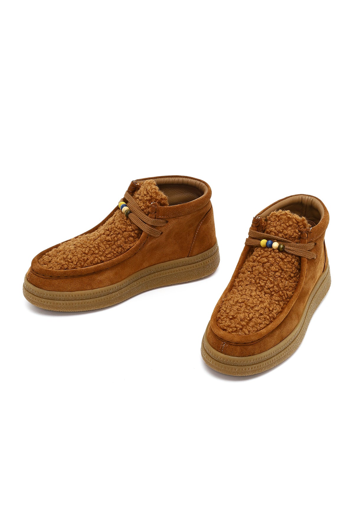 Kadın Taba Bağcık Kalın Tabanlı Süet Deri Teddy Bot