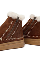 Woman Brown Zippered Thick-Soled Suede Leather Teddy Bot | Derimod