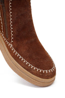 Woman Brown Zippered Thick-Soled Suede Leather Teddy Bot | Derimod