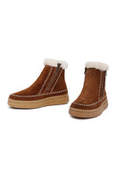 Woman Brown Zippered Thick-Soled Suede Leather Teddy Bot | Derimod