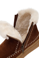 Woman Brown Zippered Thick-Soled Suede Leather Teddy Bot | Derimod