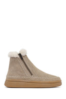 Woman Beige Zippered Thick-Soled Suede Leather Teddy Bot | Derimod
