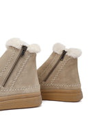 Woman Beige Zippered Thick-Soled Suede Leather Teddy Bot | Derimod
