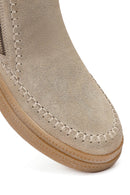 Woman Beige Zippered Thick-Soled Suede Leather Teddy Bot | Derimod
