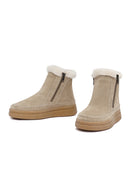 Woman Beige Zippered Thick-Soled Suede Leather Teddy Bot | Derimod