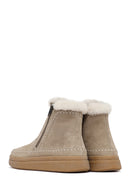 Woman Beige Zippered Thick-Soled Suede Leather Teddy Bot | Derimod