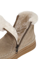 Woman Beige Zippered Thick-Soled Suede Leather Teddy Bot | Derimod