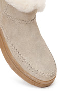 Woman Beige Zippered Thick-Soled Suede Leather Teddy Bot | Derimod