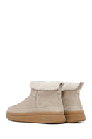 Woman Beige Zippered Thick-Soled Suede Leather Teddy Bot | Derimod