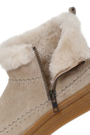 Woman Beige Zippered Thick-Soled Suede Leather Teddy Bot | Derimod