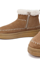 Woman Mink Zippered Thick-Soled Suede Leather Teddy Bot | Derimod