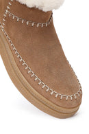 Woman Mink Zippered Thick-Soled Suede Leather Teddy Bot | Derimod