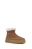 Woman Mink Zippered Thick-Soled Suede Leather Teddy Bot | Derimod