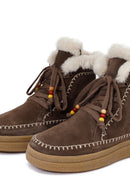 Kadın Kahverengi Bağcıklı Kalın Tabanlı Süet Deri Teddy Bot | Derimod