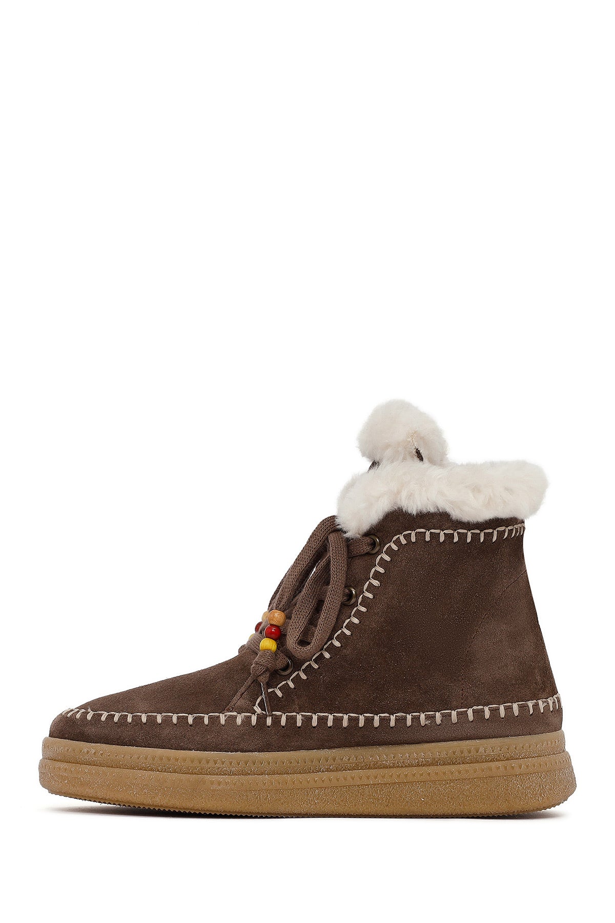 Kadın Kahverengi Bağcıklı Kalın Tabanlı Süet Deri Teddy Bot