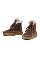 Kadın Kahverengi Bağcıklı Kalın Tabanlı Süet Deri Teddy Bot | Derimod