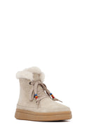 Woman Beige Lace-Up Thick-Soled Suede Leather Teddy Bot | Derimod