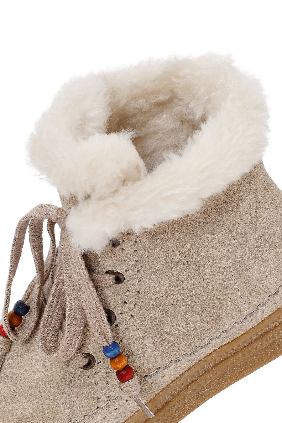 Woman Beige Lace-Up Thick-Soled Suede Leather Teddy Bot