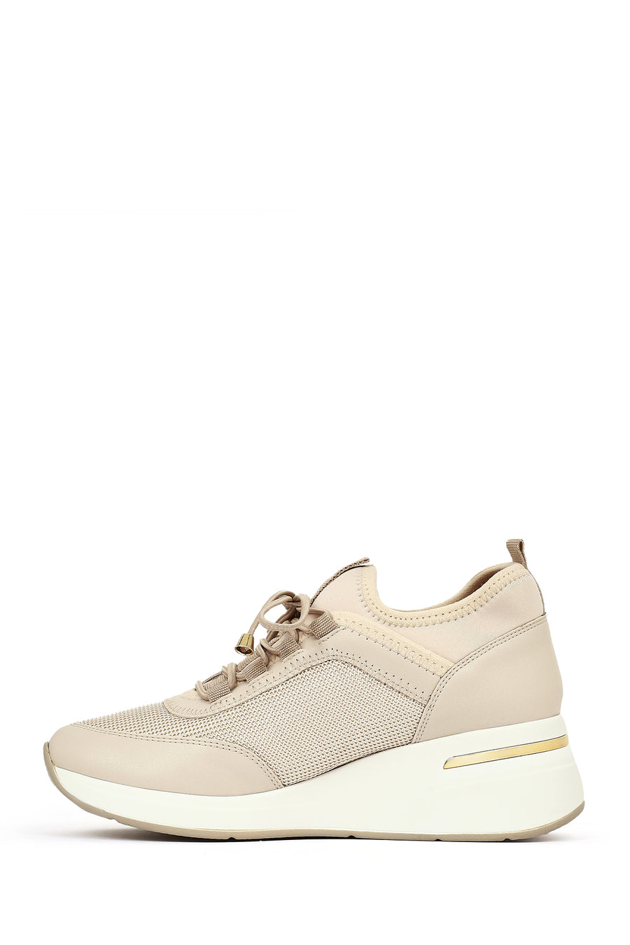 Kadın Bej Bağcıklı Dolgu Topuklu Sneaker