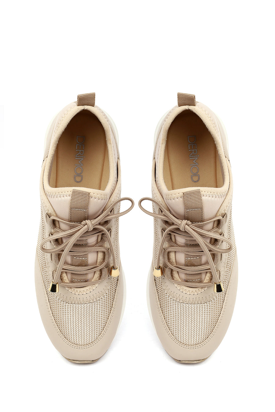 Kadın Bej Bağcıklı Dolgu Topuklu Sneaker