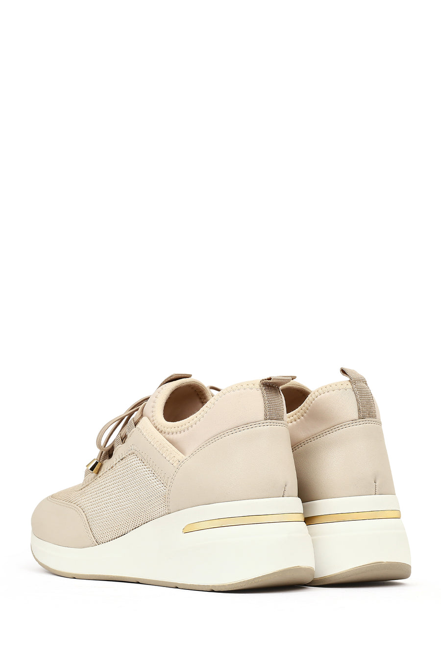 Kadın Bej Bağcıklı Dolgu Topuklu Sneaker
