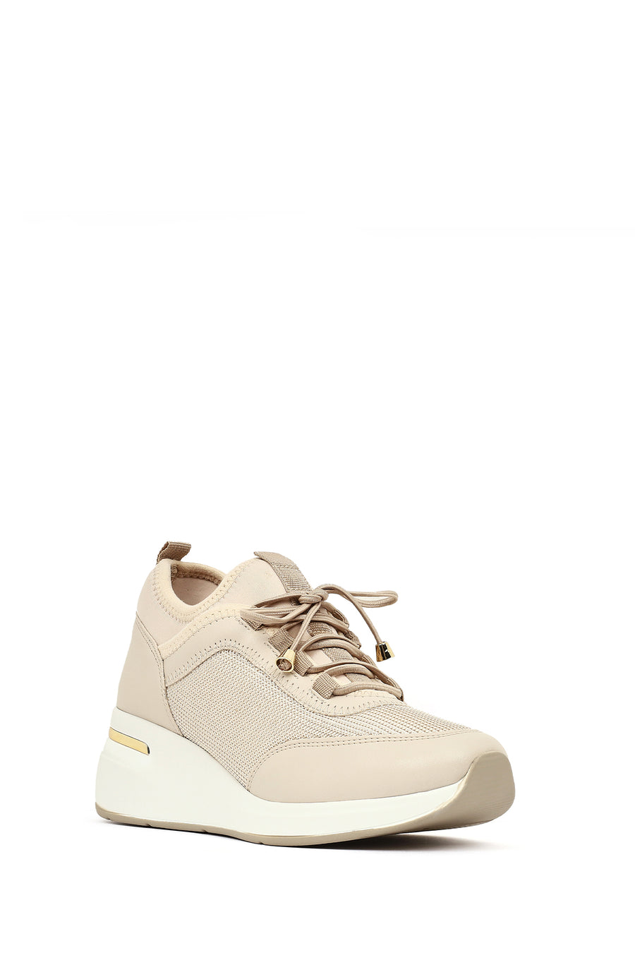 Kadın Bej Bağcıklı Dolgu Topuklu Sneaker