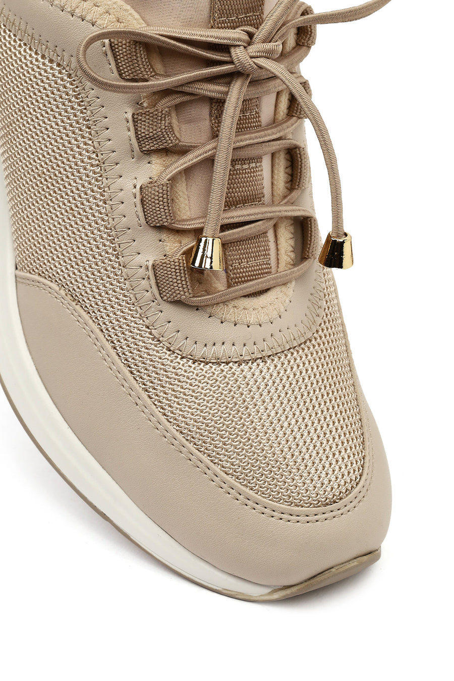 Kadın Bej Bağcıklı Dolgu Topuklu Sneaker