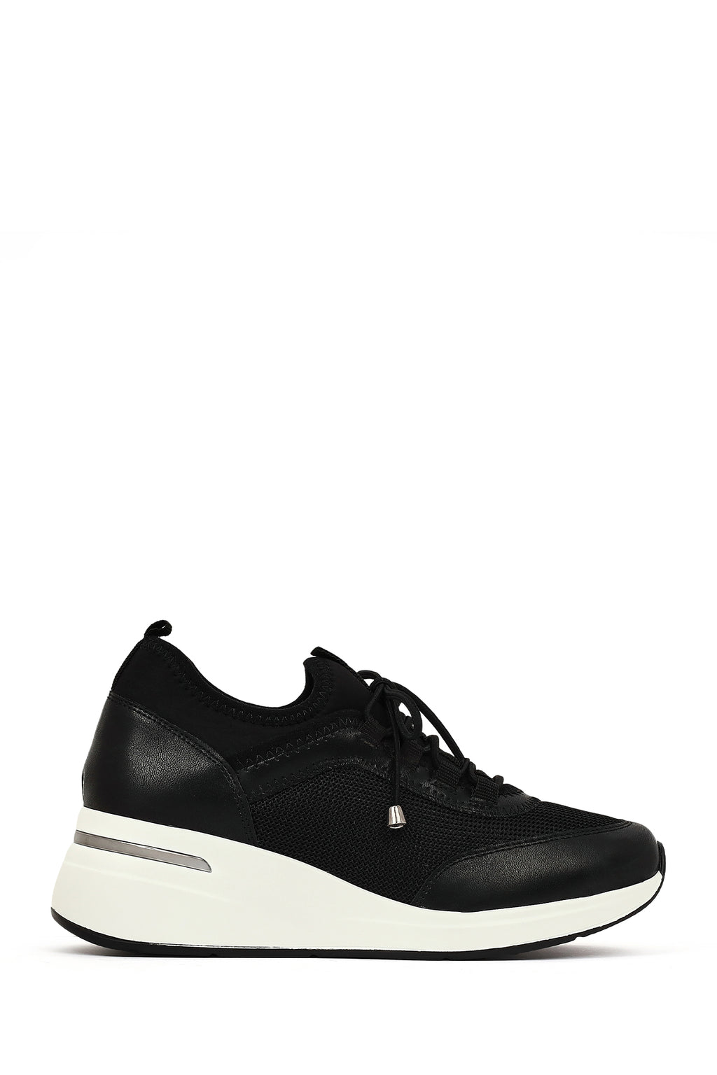 Kadın Siyah Bağcıklı Dolgu Topuklu Sneaker