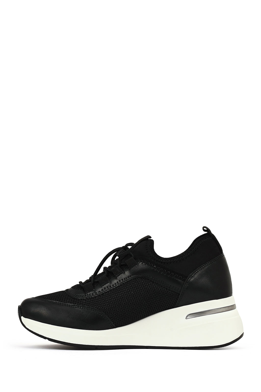 Kadın Siyah Bağcıklı Dolgu Topuklu Sneaker