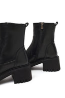 Kadın Siyah Fermuarlı Kalın Tabanlı Deri Bot | Derimod