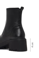 Kadın Siyah Fermuarlı Kalın Tabanlı Deri Bot | Derimod