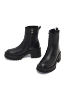 Kadın Siyah Fermuarlı Kalın Tabanlı Deri Bot | Derimod