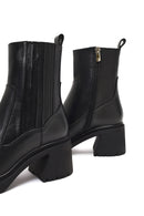 Kadın Siyah Fermuarlı Kalın Topuklu Deri Bot | Derimod