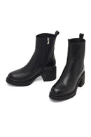 Kadın Siyah Fermuarlı Kalın Topuklu Deri Bot | Derimod