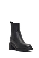 Kadın Siyah Fermuarlı Kalın Topuklu Deri Bot | Derimod