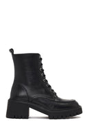 Women's Black Zippered Thick Heeled Leather Ankle Boots | Derimod