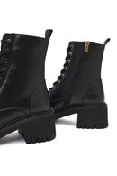 Women's Black Zippered Thick Heeled Leather Ankle Boots | Derimod