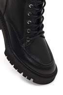 Women's Black Zippered Thick Heeled Leather Ankle Boots | Derimod