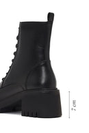 Women's Black Zippered Thick Heeled Leather Ankle Boots | Derimod