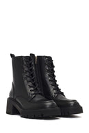 Women's Black Zippered Thick Heeled Leather Ankle Boots | Derimod