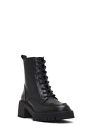 Women's Black Zippered Thick Heeled Leather Ankle Boots | Derimod