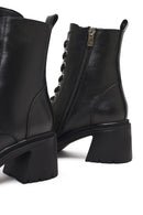 Women's Black Zippered Thick Heeled Leather Ankle Boots | Derimod