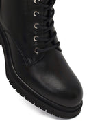 Women's Black Zippered Thick Heeled Leather Ankle Boots | Derimod