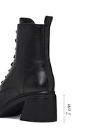 Women's Black Zippered Thick Heeled Leather Ankle Boots | Derimod
