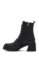 Women's Black Zippered Thick Heeled Leather Ankle Boots | Derimod