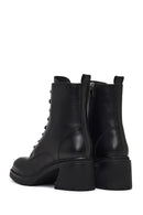 Women's Black Zippered Thick Heeled Leather Ankle Boots | Derimod