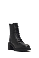 Women's Black Zippered Thick Heeled Leather Ankle Boots | Derimod