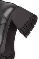 Women's Black Zippered Thick Heeled Leather Ankle Boots | Derimod